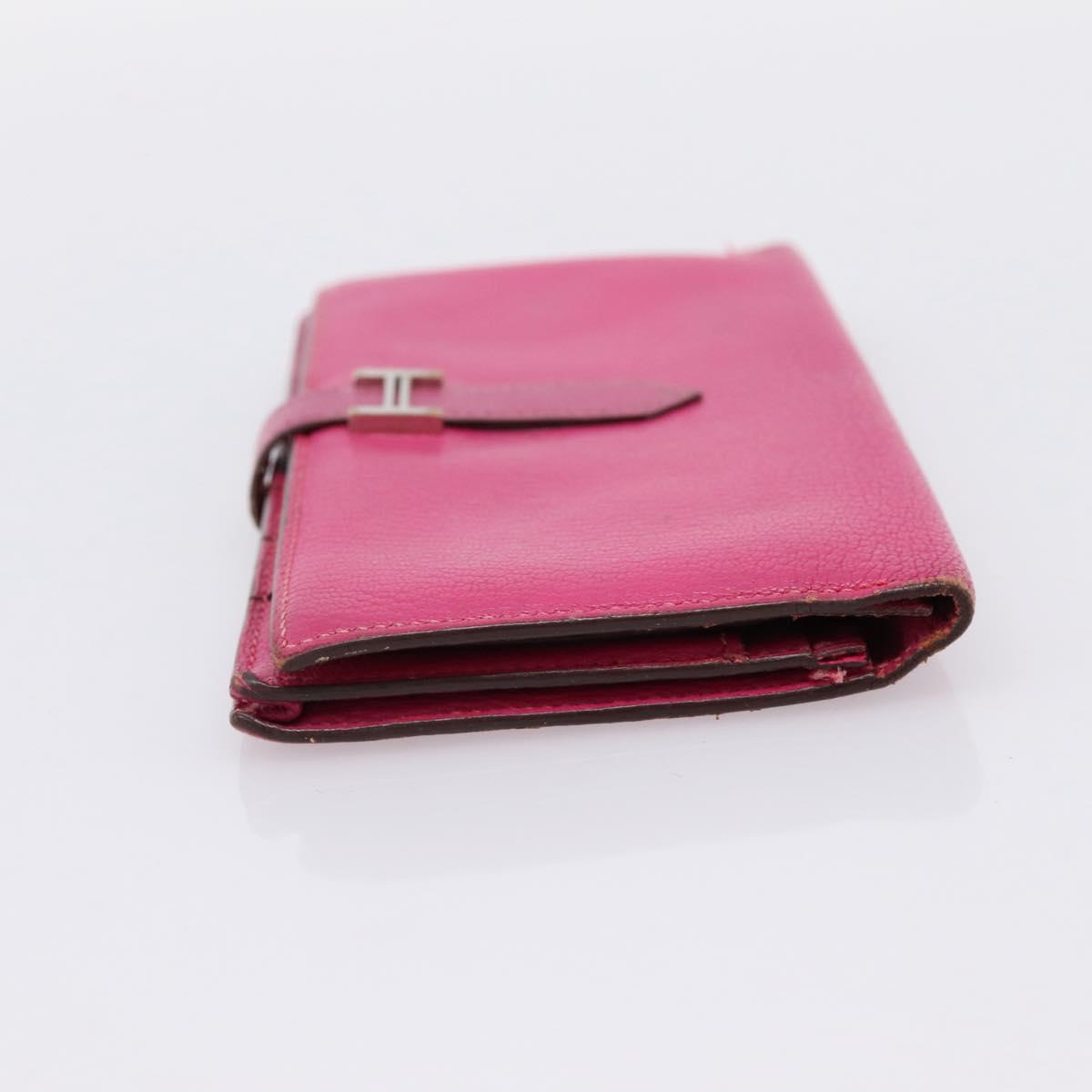 HERMES Bearn Soufflet Wallet Leather Pink Auth BA15253