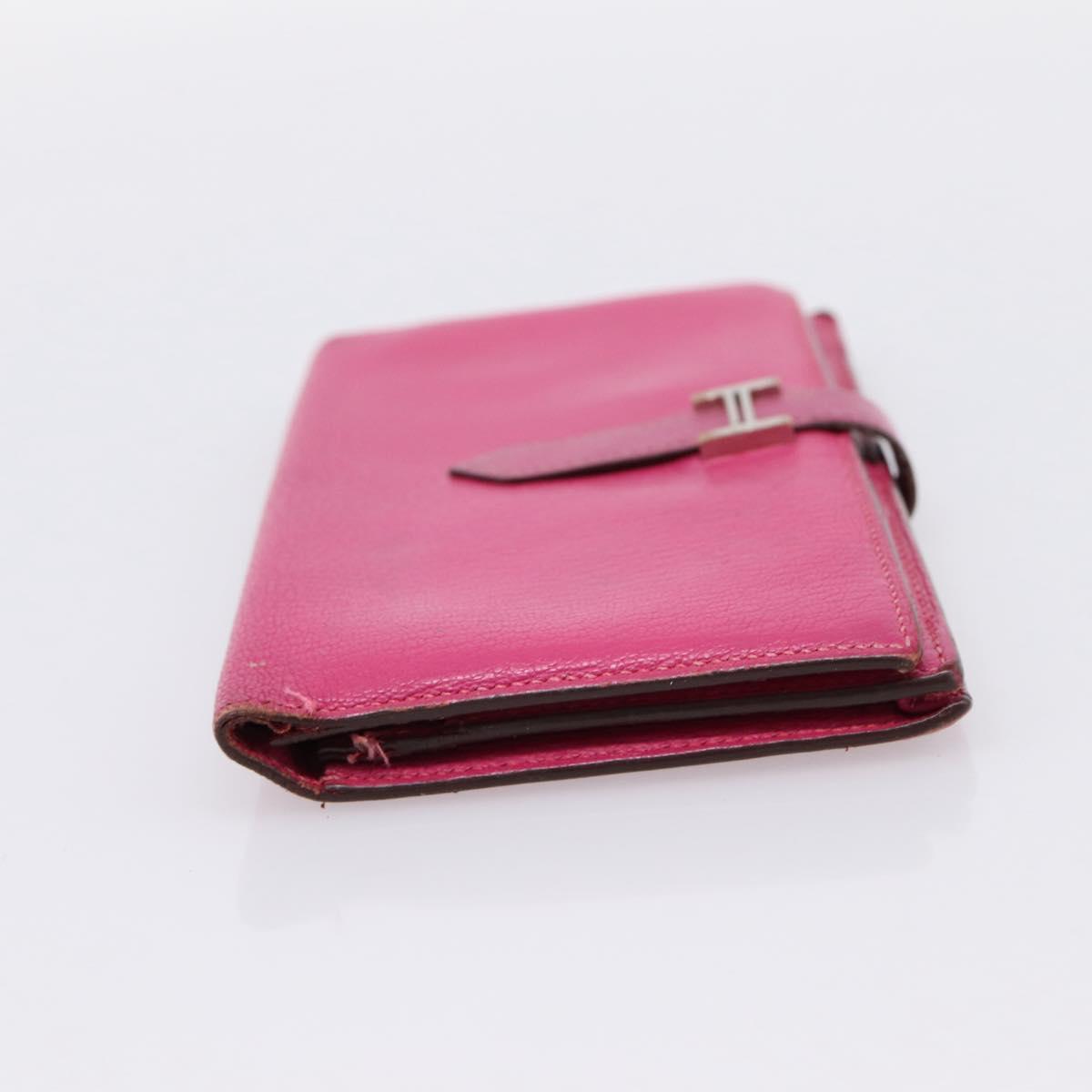 HERMES Bearn Soufflet Wallet Leather Pink Auth BA15253