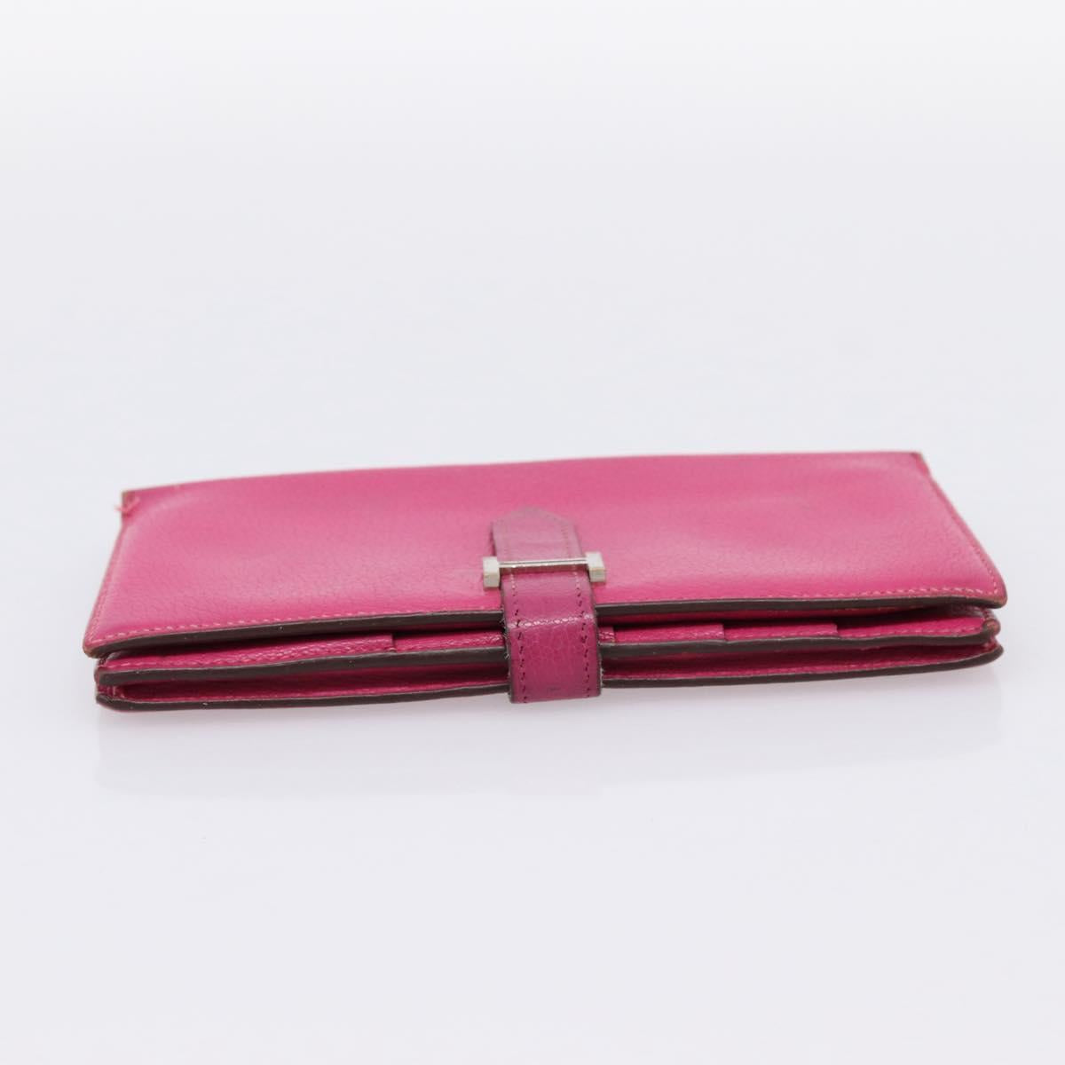 HERMES Bearn Soufflet Wallet Leather Pink Auth BA15253