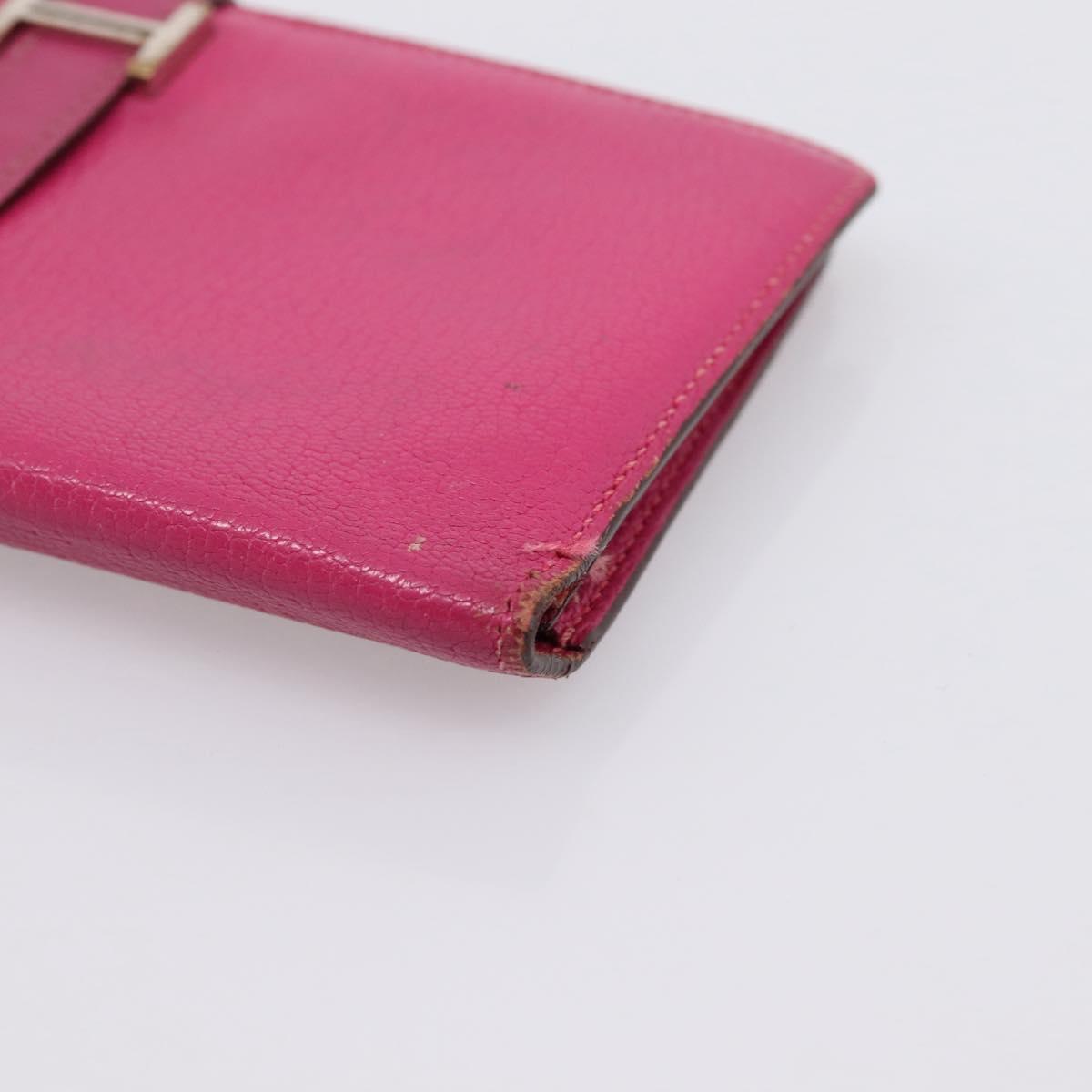 HERMES Bearn Soufflet Wallet Leather Pink Auth BA15253