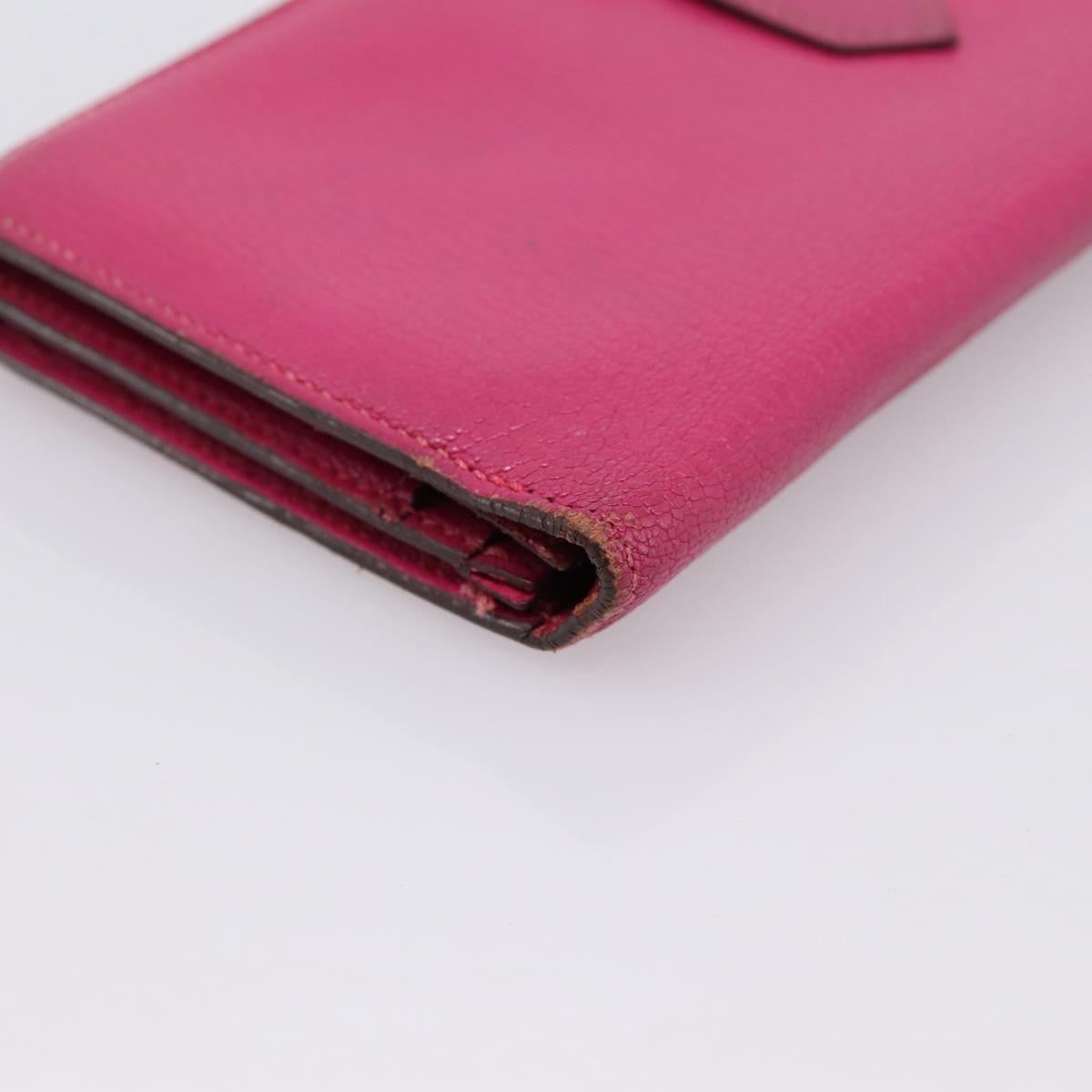 HERMES Bearn Soufflet Wallet Leather Pink Auth BA15253