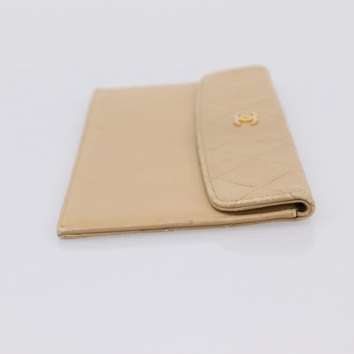 CHANEL Matelasse Long Wallet Lamb Skin Beige Gold CC Auth BA15254
