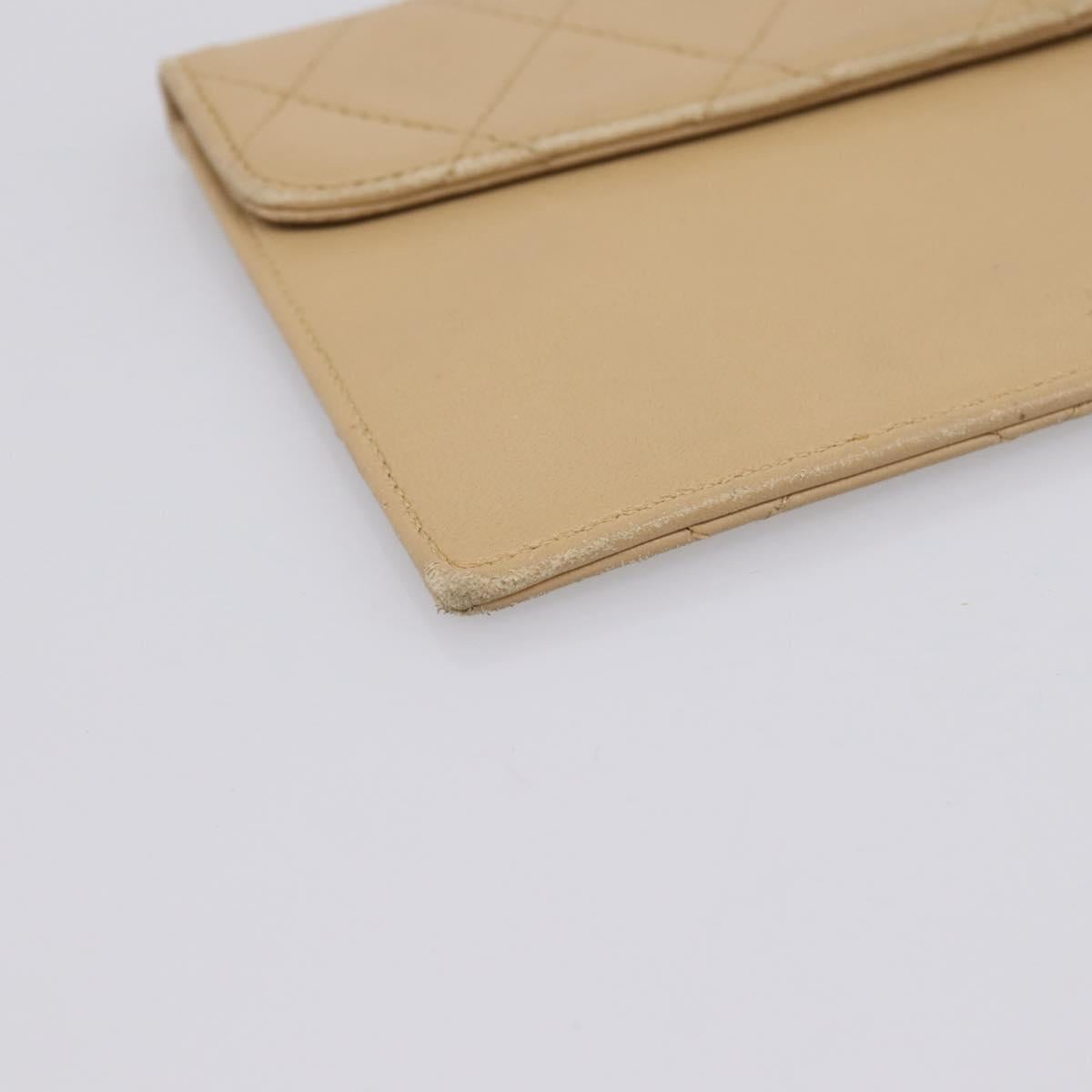 CHANEL Matelasse Long Wallet Lamb Skin Beige Gold CC Auth BA15254