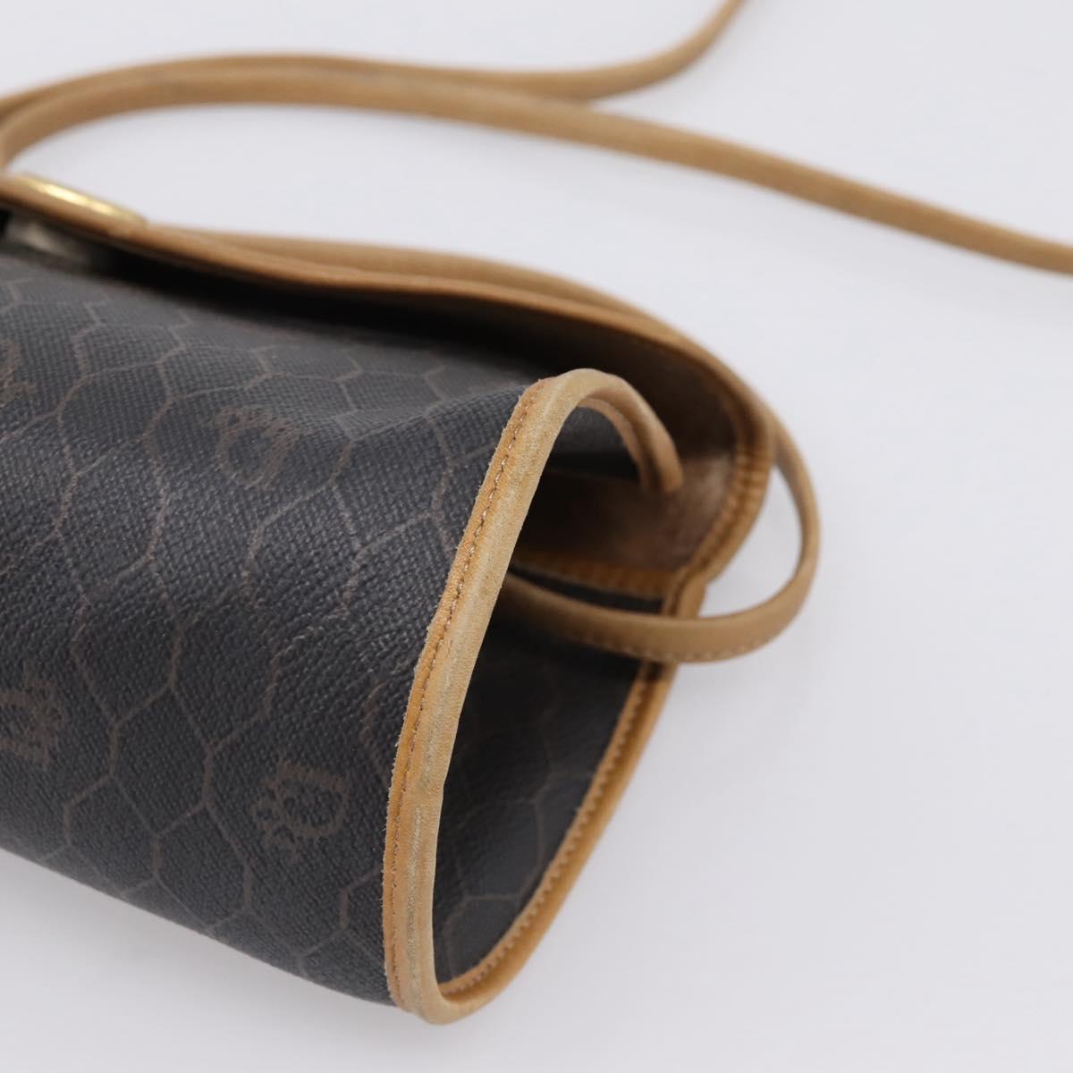 Christian Dior Honeycomb Canvas Shoulder Bag PVC Black Gold Auth BA15258