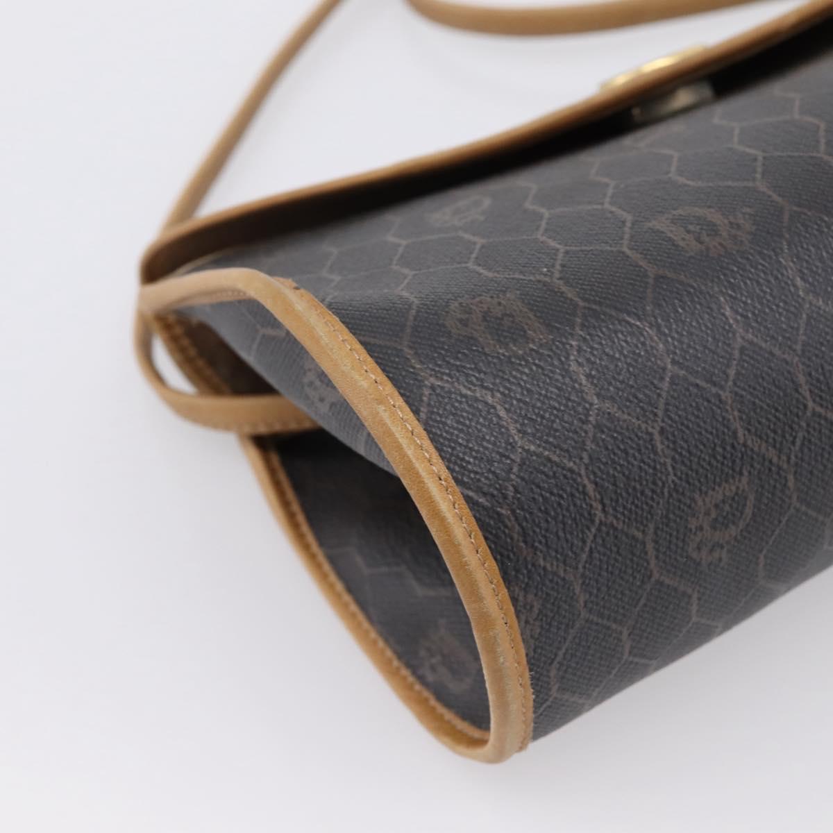 Christian Dior Honeycomb Canvas Shoulder Bag PVC Black Gold Auth BA15258