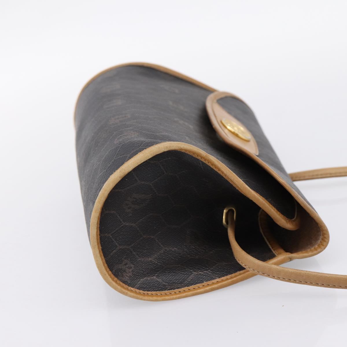 Christian Dior Honeycomb Canvas Shoulder Bag PVC Black Gold Auth BA15258