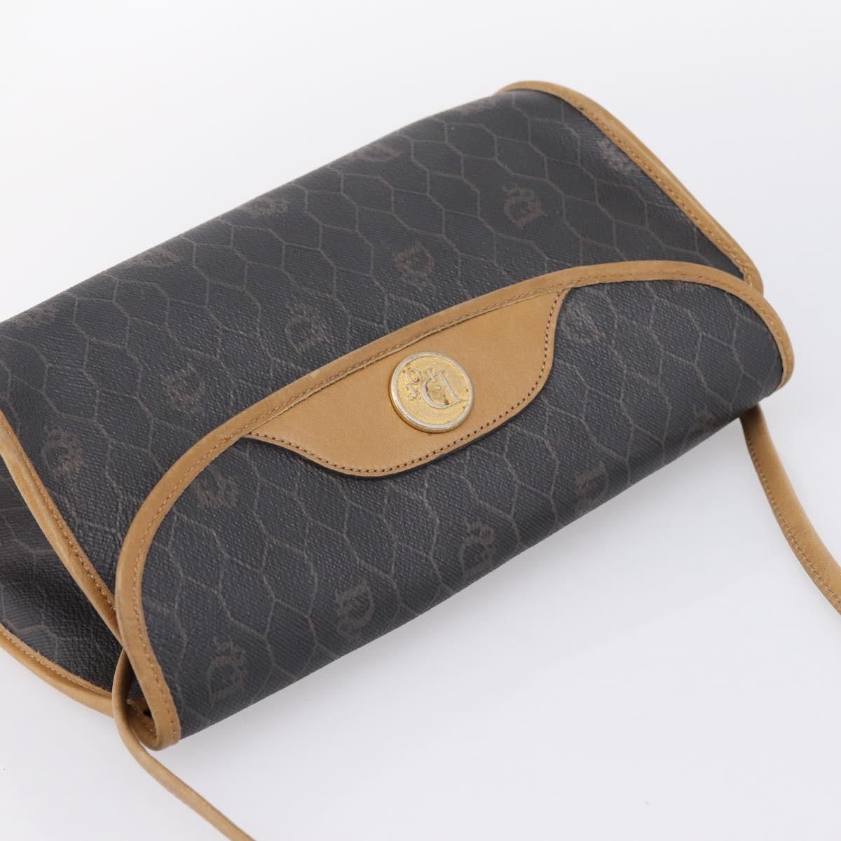 Christian Dior Honeycomb Canvas Shoulder Bag PVC Black Gold Auth BA15258