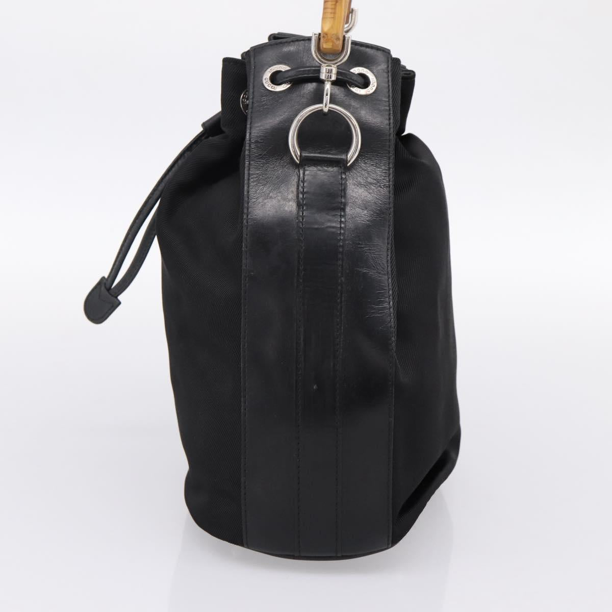 GUCCI Bamboo Hand Bag Nylon Black Silver 001 3754 1657 Auth BA15272