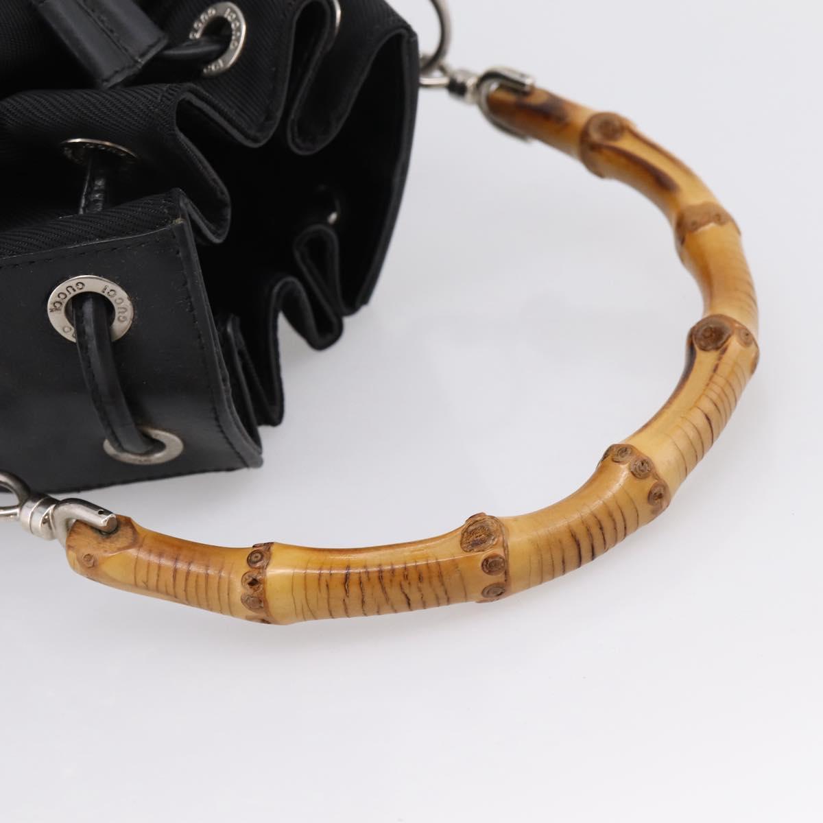 GUCCI Bamboo Hand Bag Nylon Black Silver 001 3754 1657 Auth BA15272
