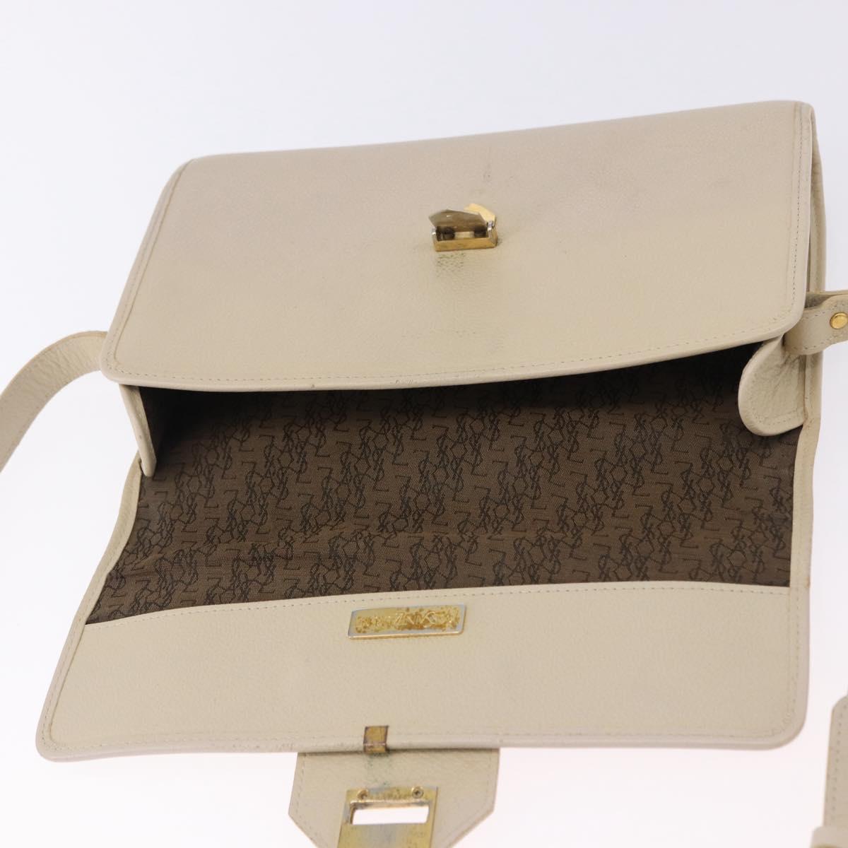 SAINT LAURENT Shoulder Bag Leather White Gold Auth BA15275