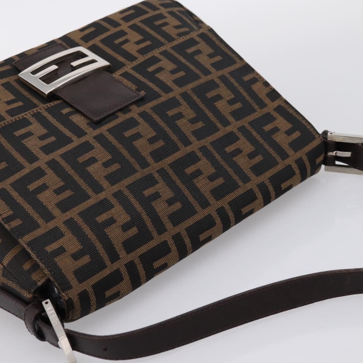 FENDI Zucca Canvas Mamma Baguette Shoulder Bag Brown Silver Auth BA15280V