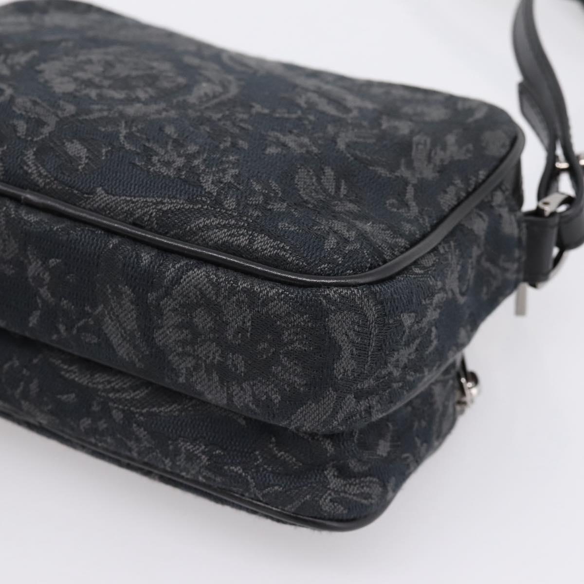 VERSACE Jacquard Shoulder Bag Canvas Black Silver Auth BA15281V
