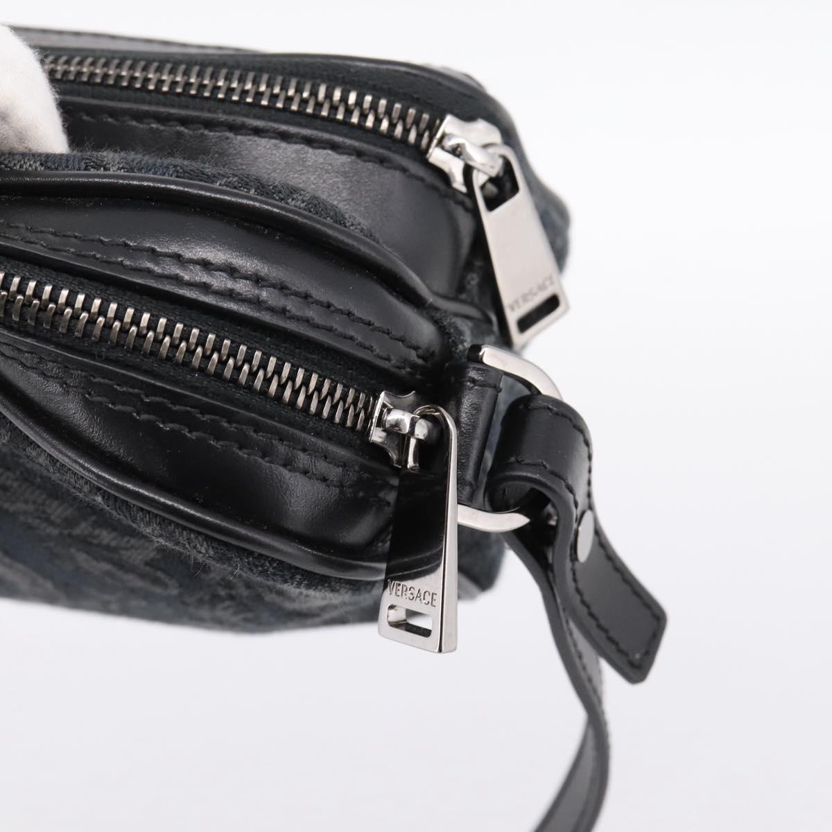 VERSACE Jacquard Shoulder Bag Canvas Black Silver Auth BA15281V