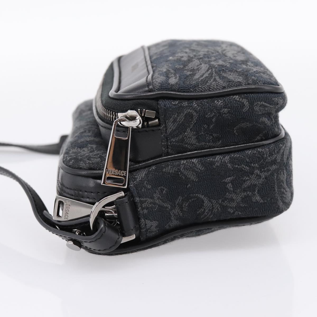 VERSACE Jacquard Shoulder Bag Canvas Black Silver Auth BA15281V