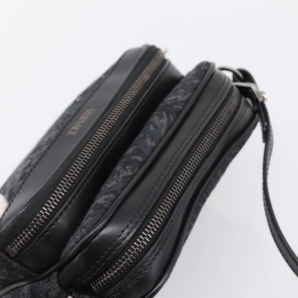 VERSACE Jacquard Shoulder Bag Canvas Black Silver Auth BA15281V
