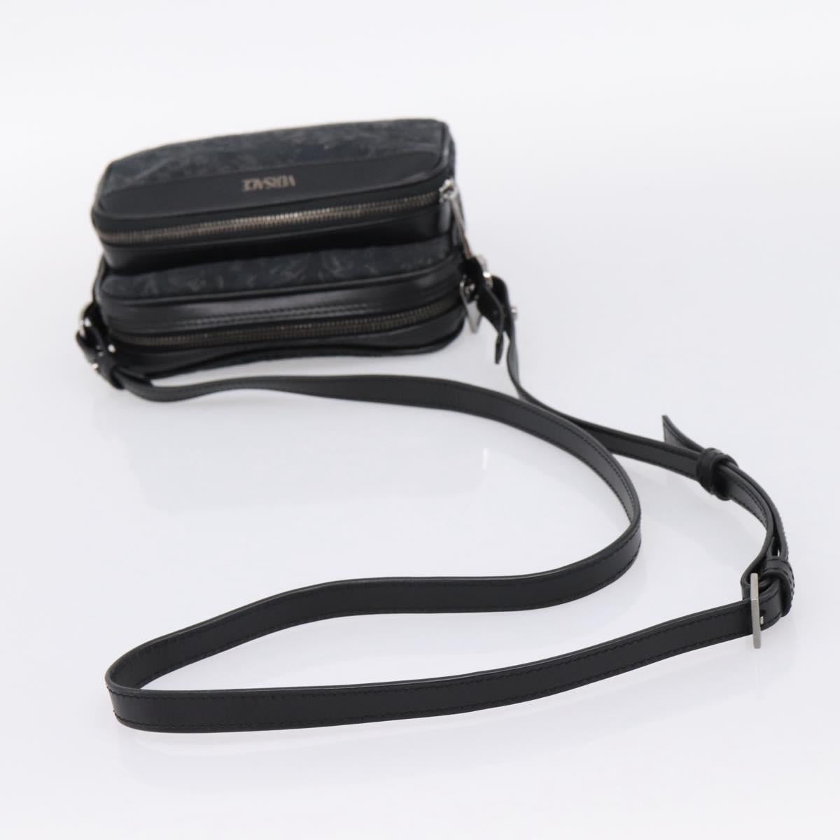 VERSACE Jacquard Shoulder Bag Canvas Black Silver Auth BA15281V