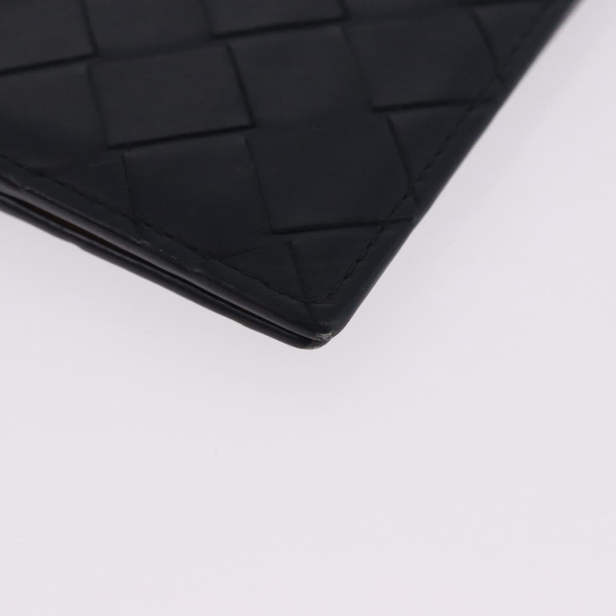 BOTTEGA VENETA INTRECCIATO Card Case Leather Navy Silver Auth BA15282