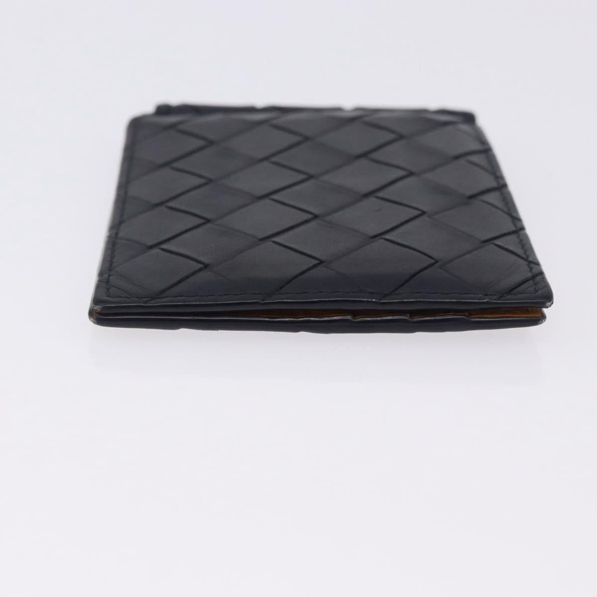 BOTTEGA VENETA INTRECCIATO Card Case Leather Navy Silver Auth BA15282