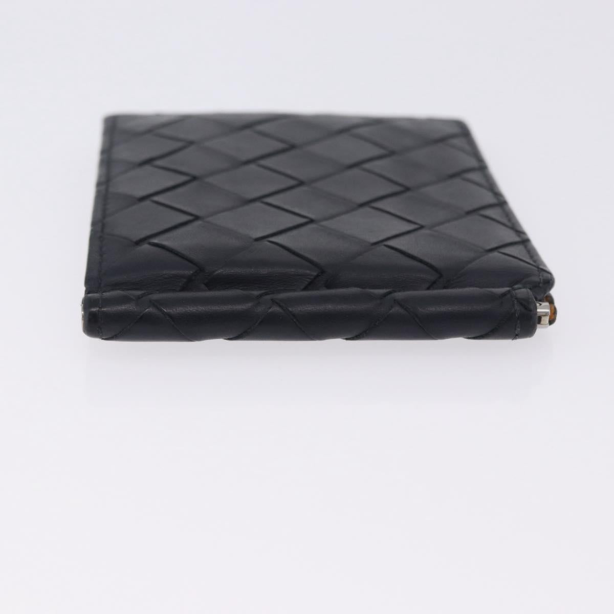 BOTTEGA VENETA INTRECCIATO Card Case Leather Navy Silver Auth BA15282