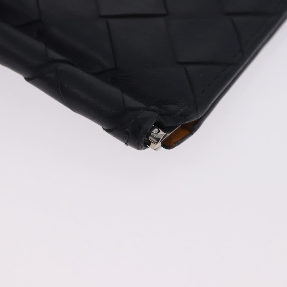 BOTTEGA VENETA INTRECCIATO Card Case Leather Navy Silver Auth BA15282