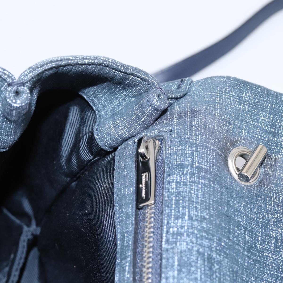 Salvatore Ferragamo Denim Vala Ribbon Chain Shoulder Bag Blue Auth BA15284V