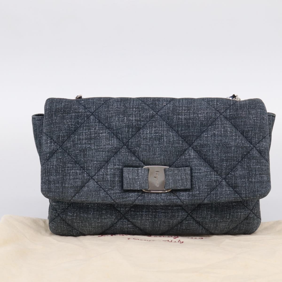 Salvatore Ferragamo Denim Vala Ribbon Chain Shoulder Bag Blue Auth BA15284V