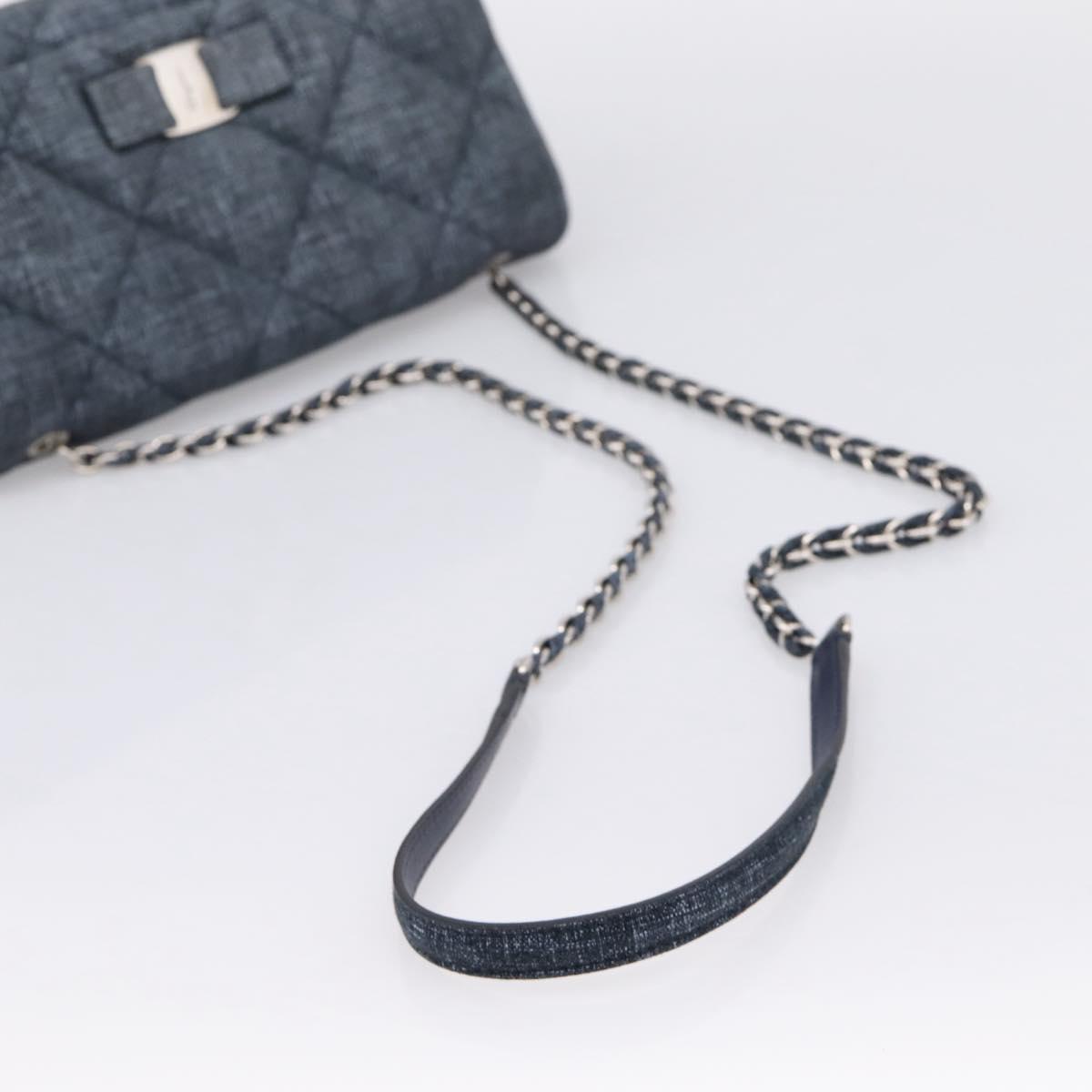 Salvatore Ferragamo Denim Vala Ribbon Chain Shoulder Bag Blue Auth BA15284V