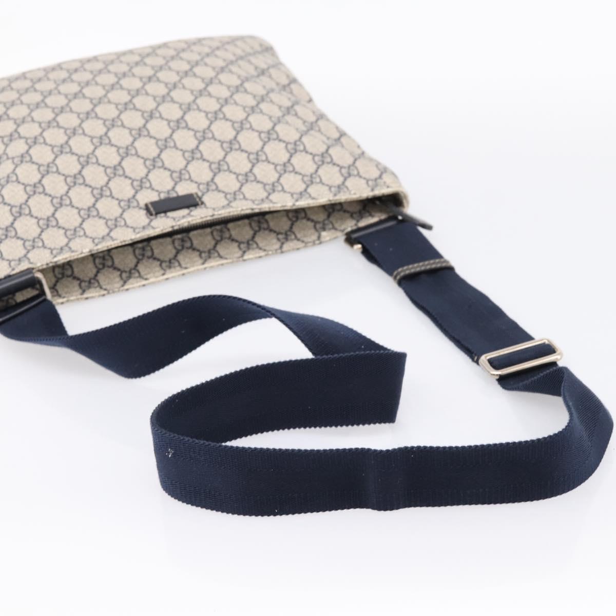 GUCCI GG Supreme Shoulder Bag PVC Leather Navy Silver 201446 Auth BA15286