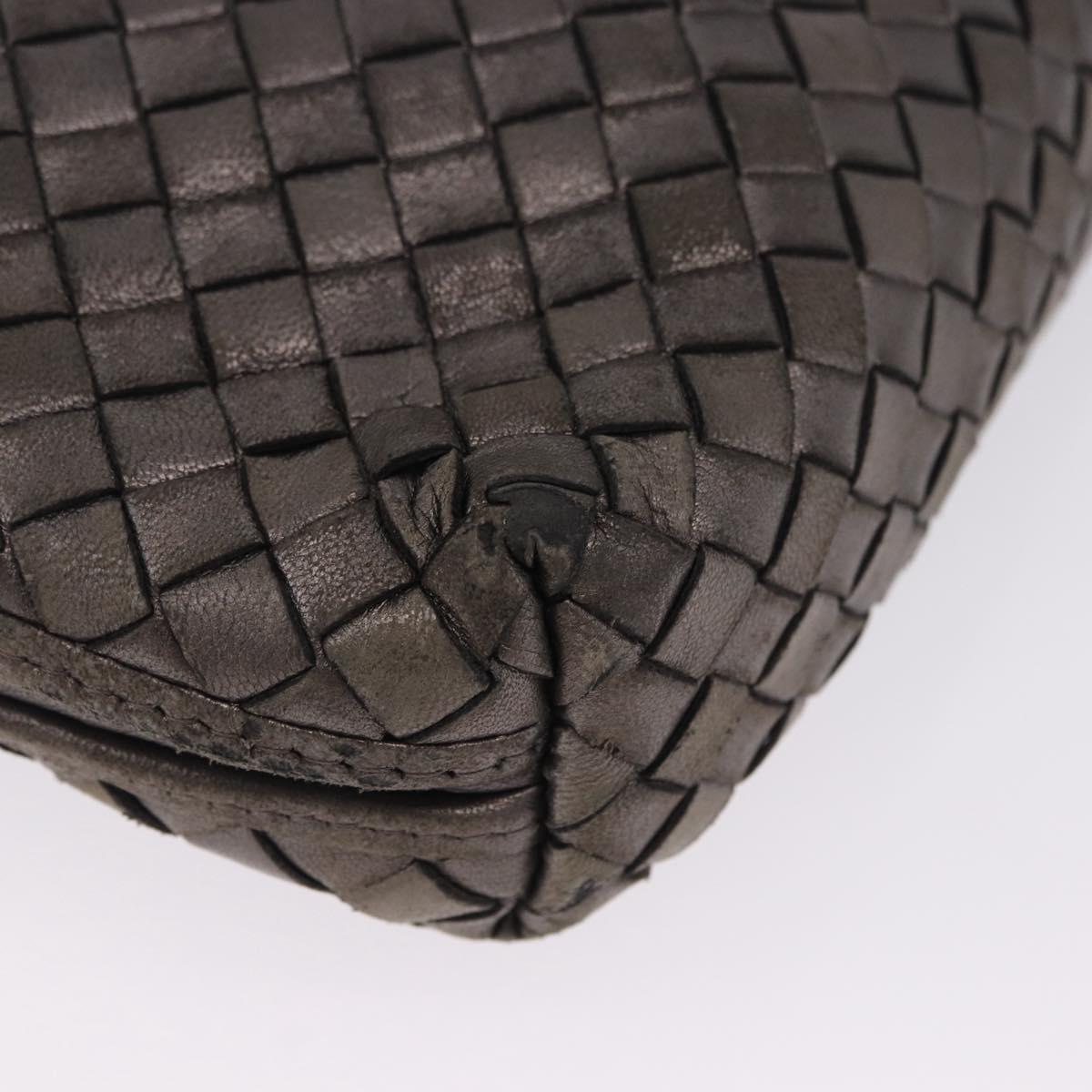 BOTTEGA VENETA INTRECCIATO Shoulder Bag Leather Silver Gold Tone Auth BA15290