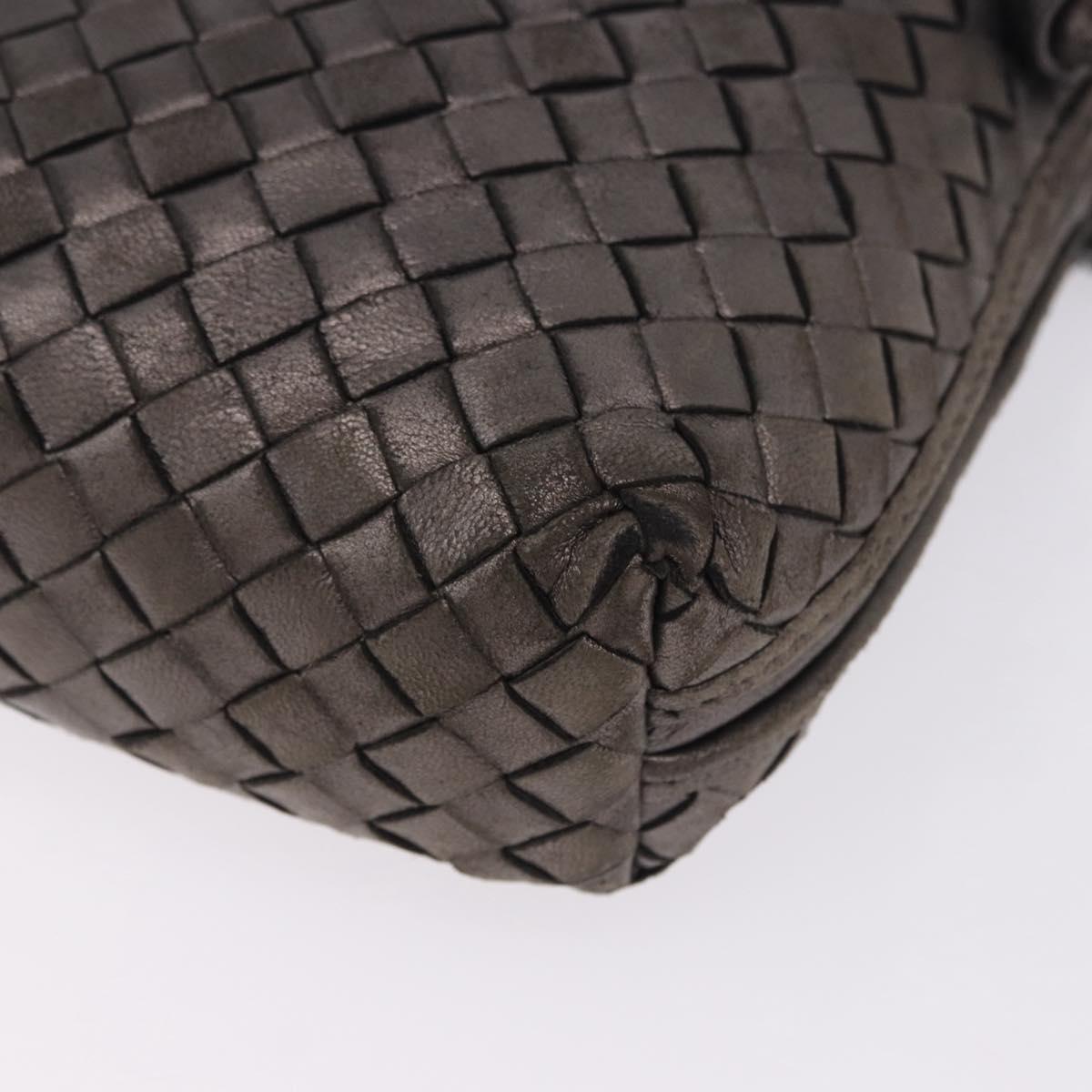 BOTTEGA VENETA INTRECCIATO Shoulder Bag Leather Silver Gold Tone Auth BA15290