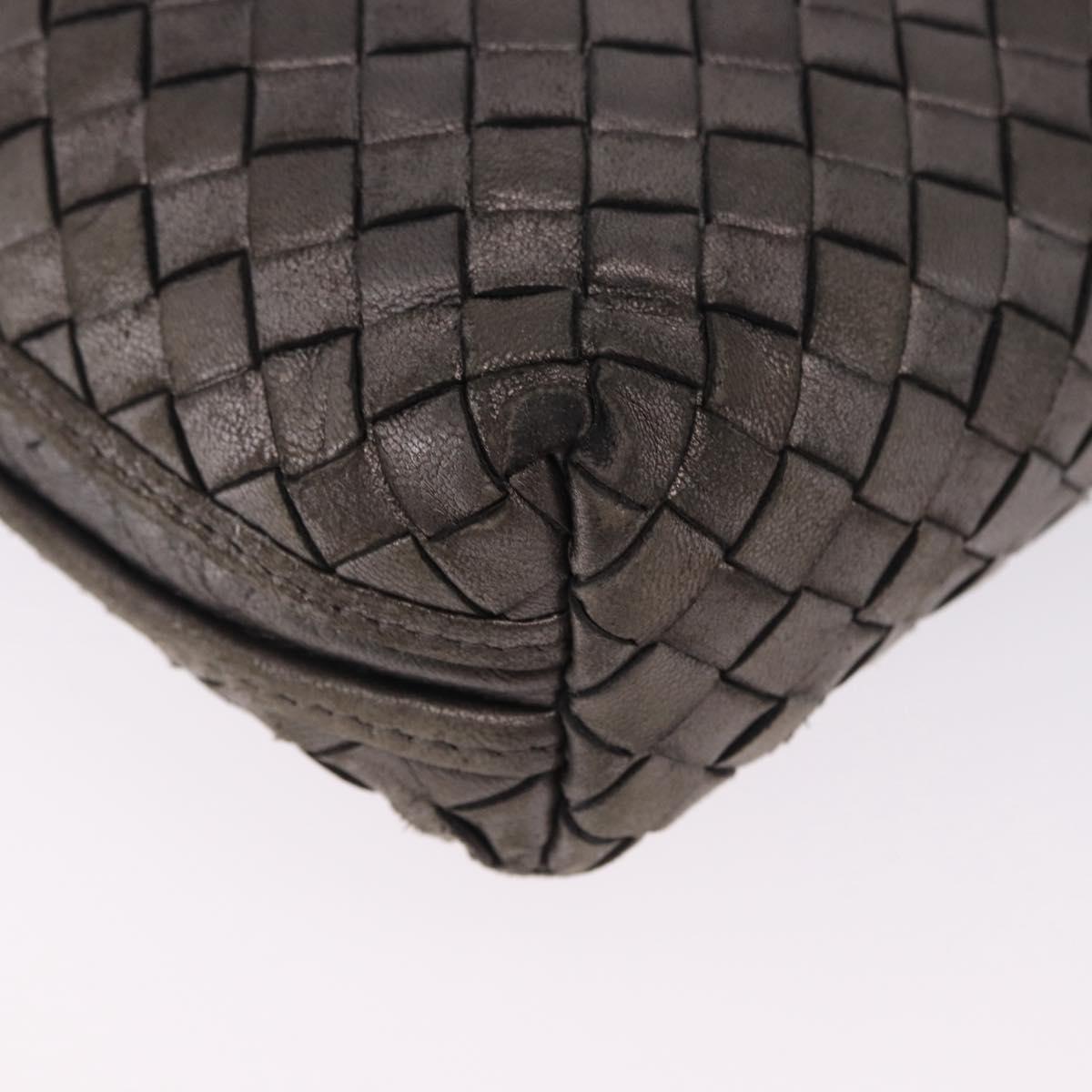 BOTTEGA VENETA INTRECCIATO Shoulder Bag Leather Silver Gold Tone Auth BA15290
