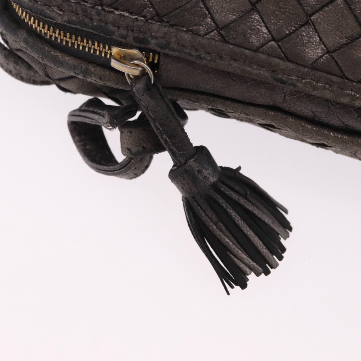 BOTTEGA VENETA INTRECCIATO Shoulder Bag Leather Silver Gold Tone Auth BA15290