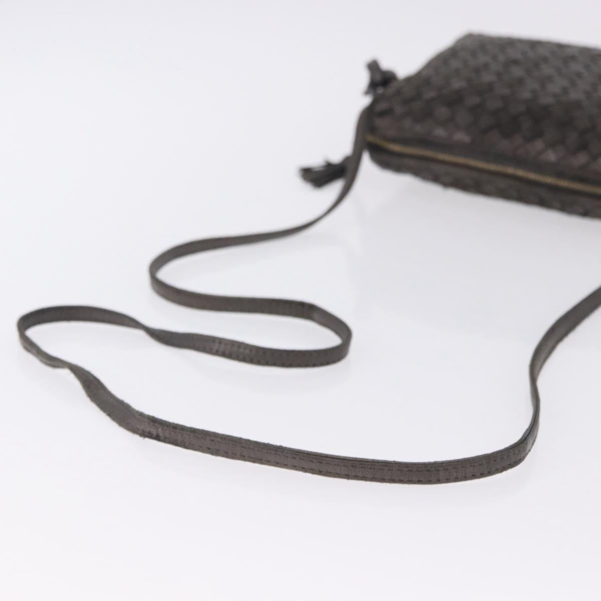 BOTTEGA VENETA INTRECCIATO Shoulder Bag Leather Silver Gold Tone Auth BA15290