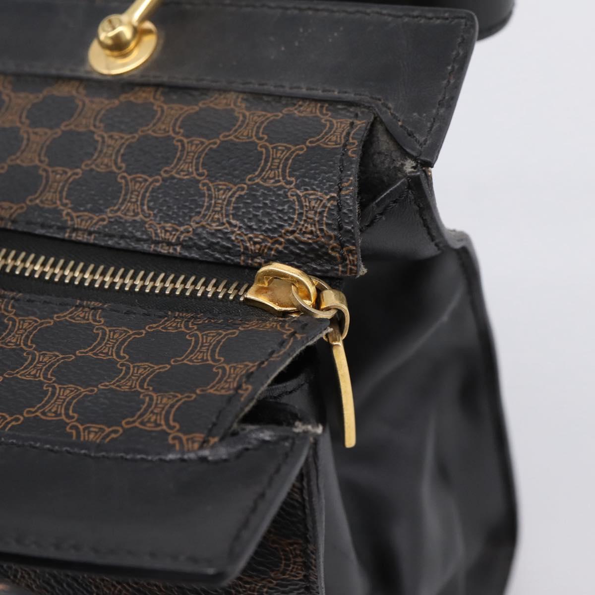 CELINE Macadam Hand Bag PVC Leather Black Gold Tone Auth BA15296