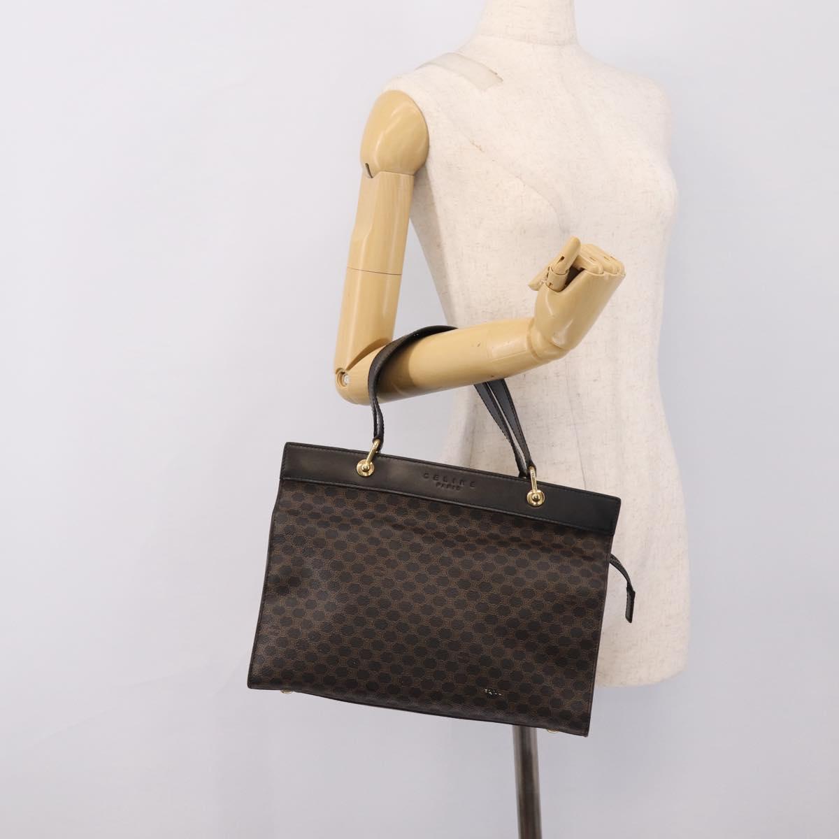 CELINE Macadam Hand Bag PVC Leather Black Gold Tone Auth BA15296