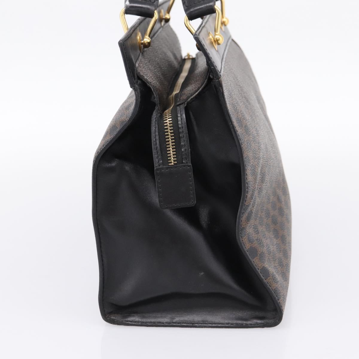 CELINE Macadam Hand Bag PVC Leather Black Gold Tone Auth BA15296