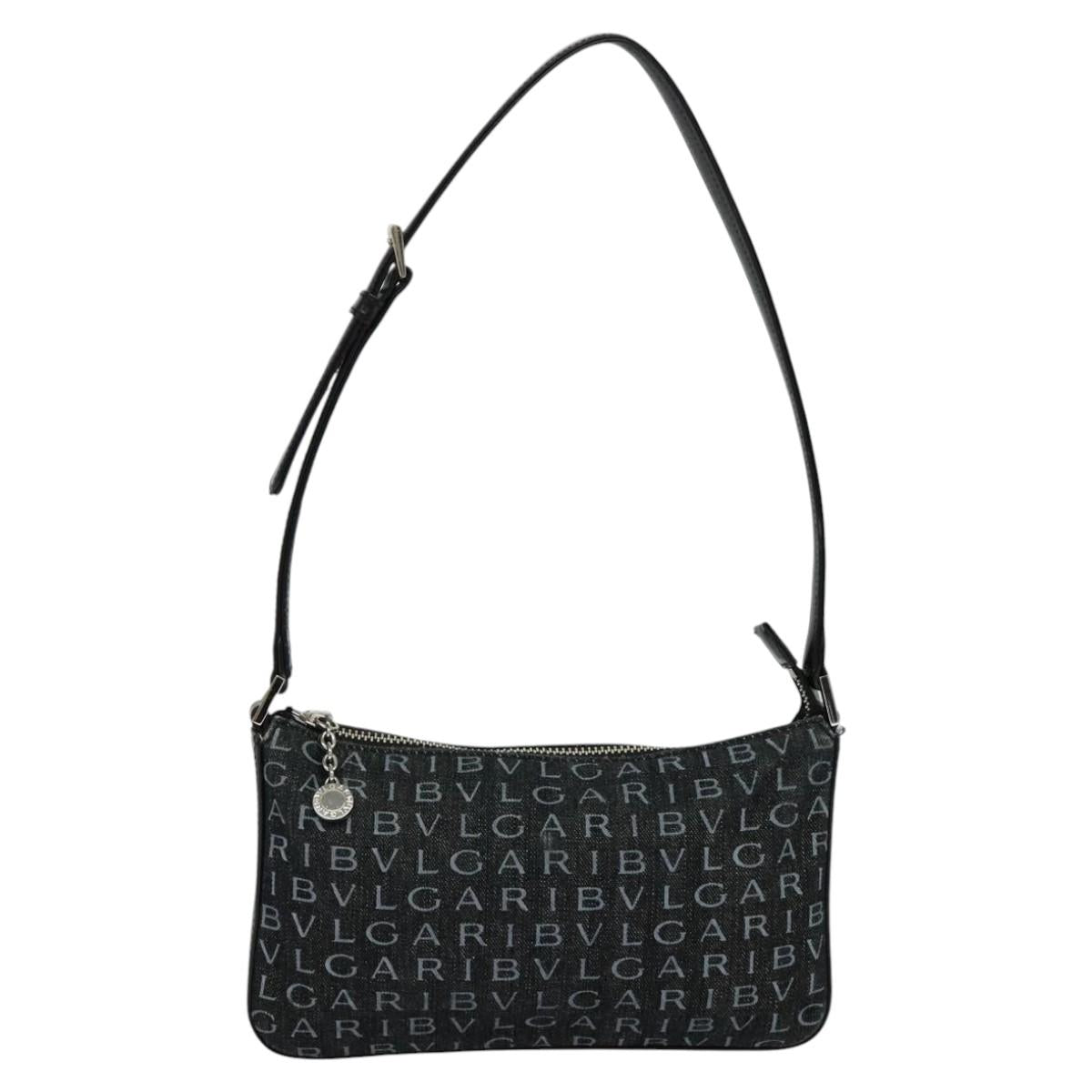 BVLGARI Logo mania Shoulder Bag Canvas Black Auth BA153