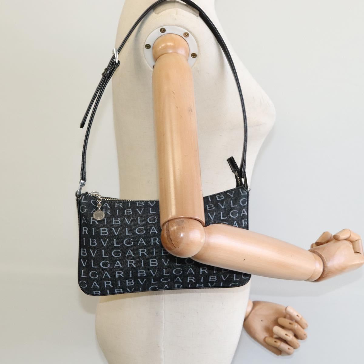 BVLGARI Logo mania Shoulder Bag Canvas Black Auth BA153