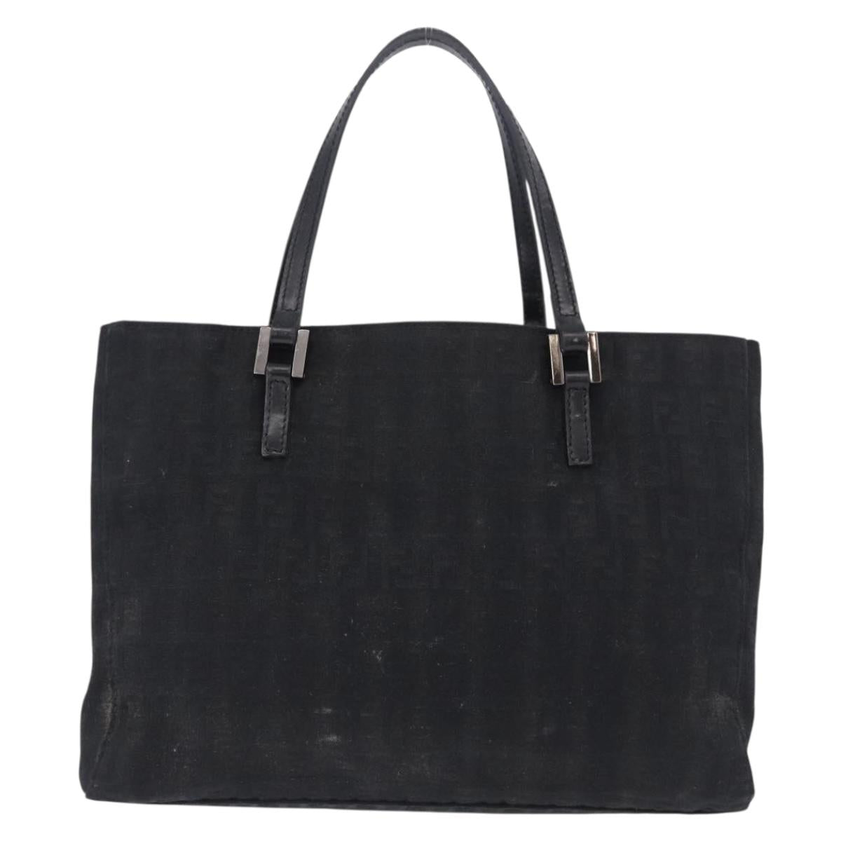 FENDI Zucchino Canvas Hand Bag Black Silver Auth BA15300