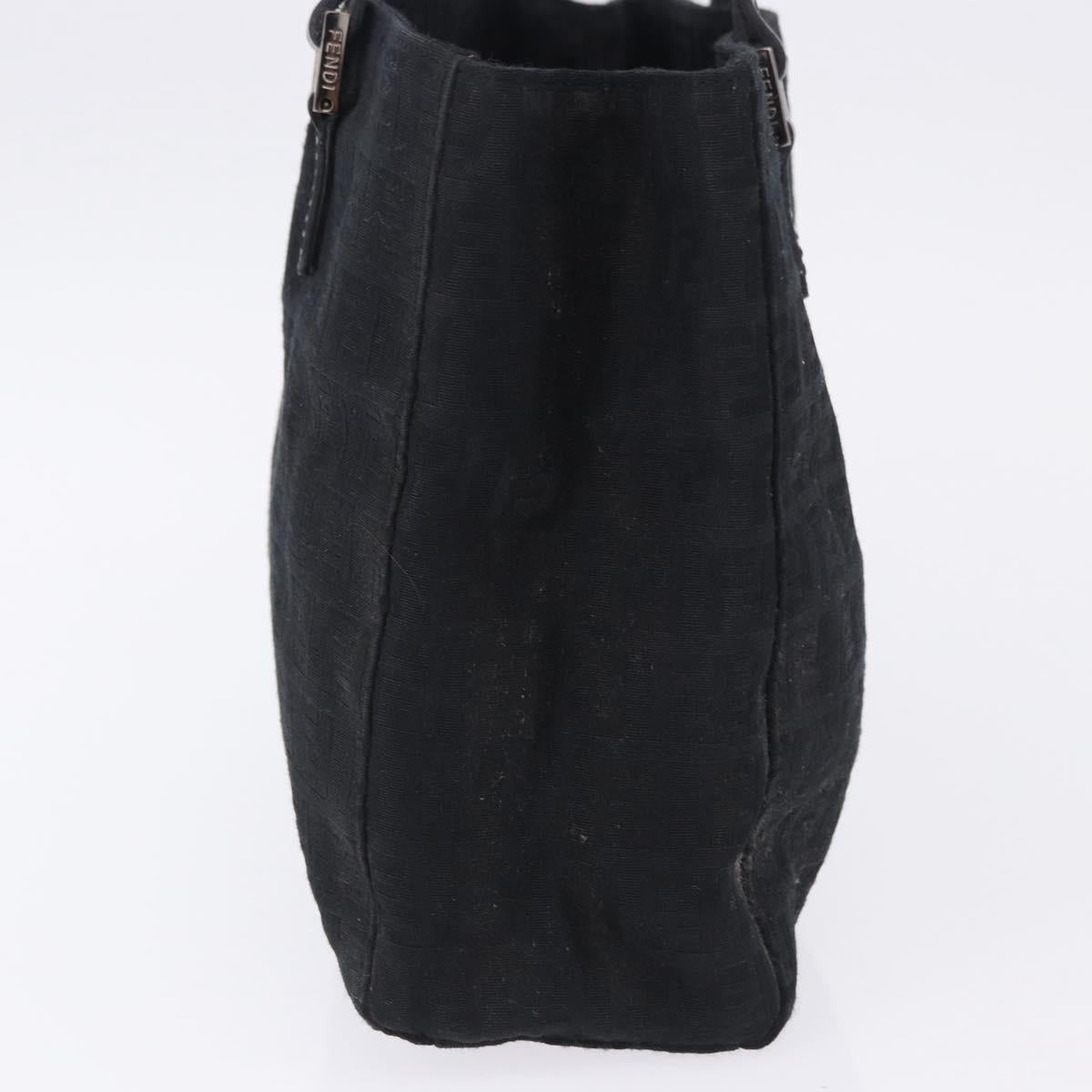 FENDI Zucchino Canvas Hand Bag Black Silver Auth BA15300