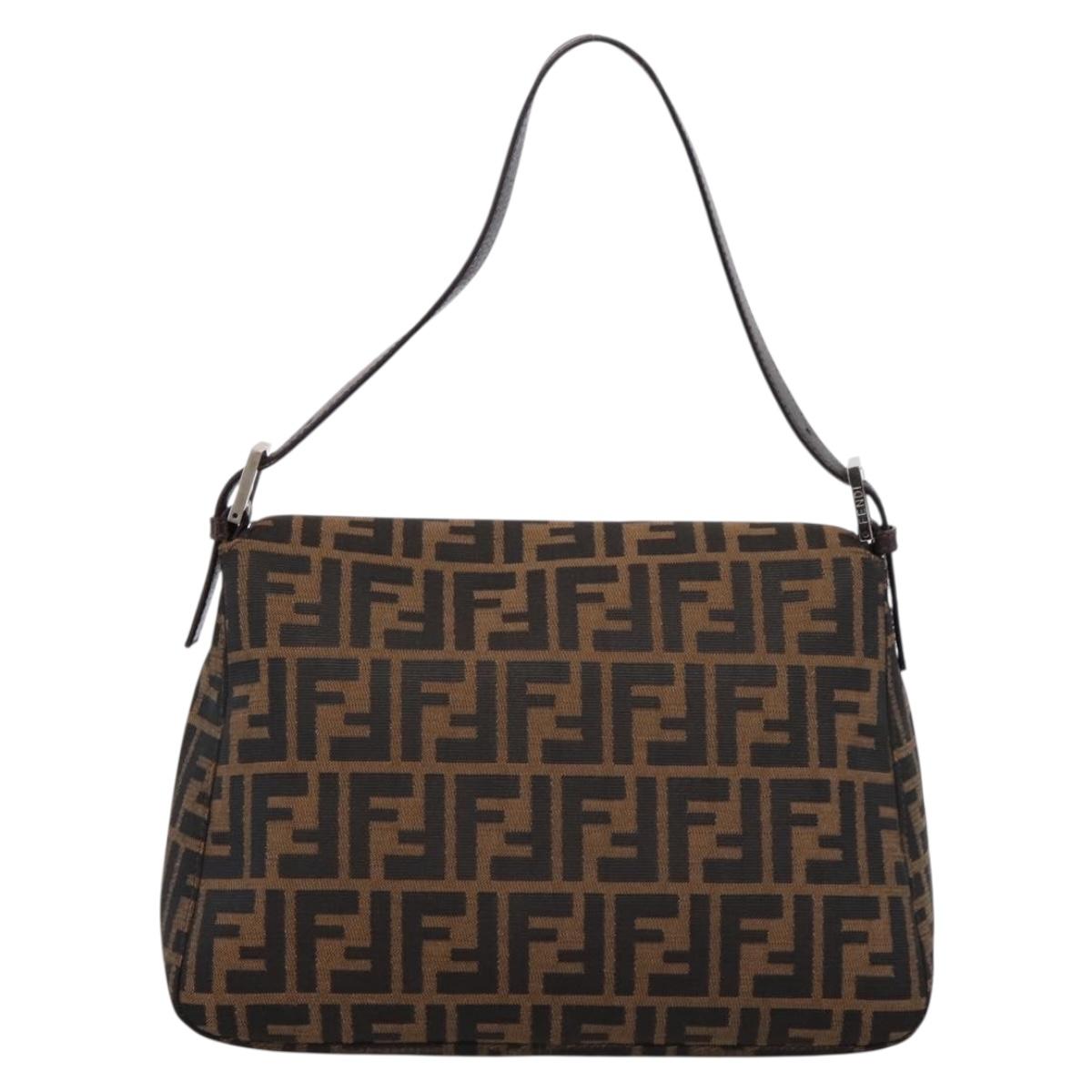 FENDI Zucca Canvas Mamma Baguette Shoulder Bag Brown Silver Auth BA15303V
