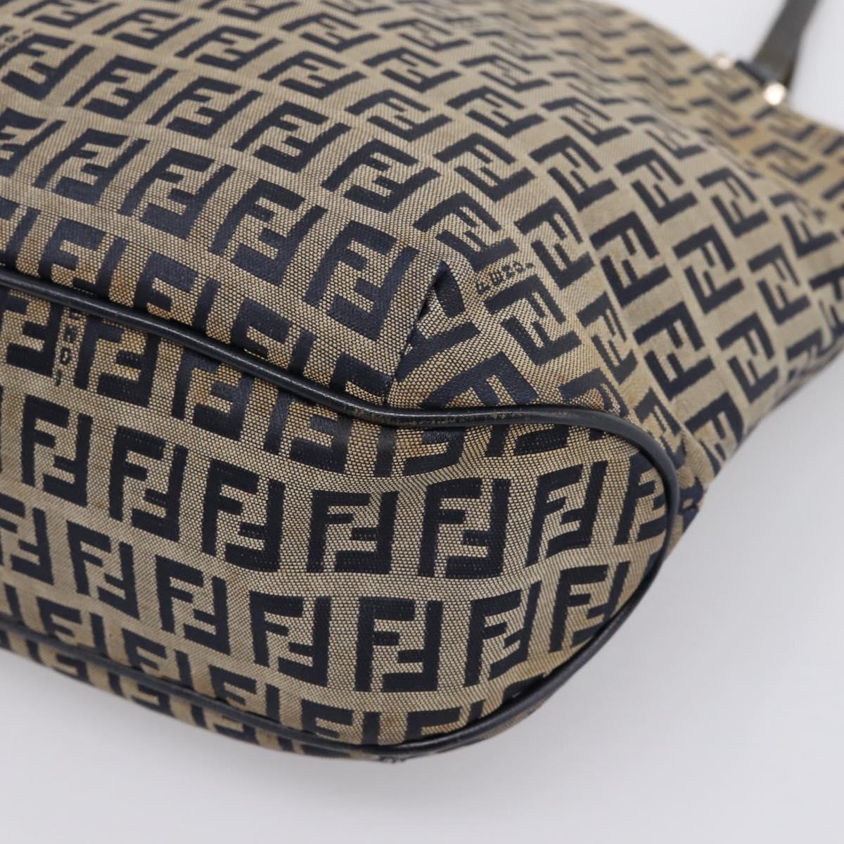 FENDI Zucchino Canvas Hand Bag Navy Silver Auth BA15304