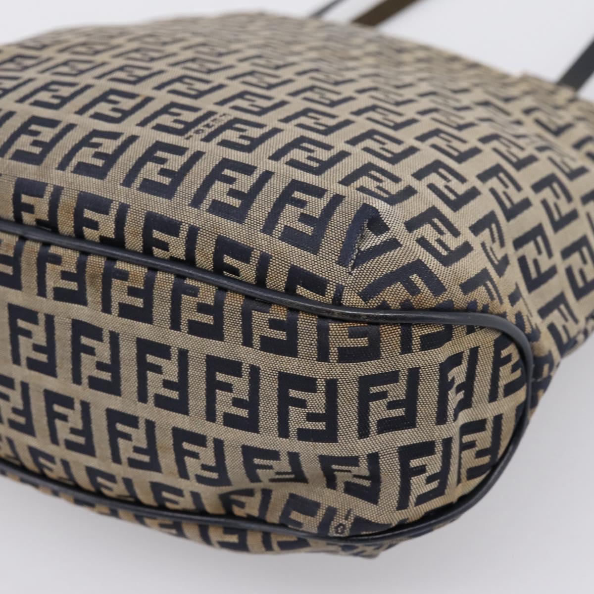 FENDI Zucchino Canvas Hand Bag Navy Silver Auth BA15304