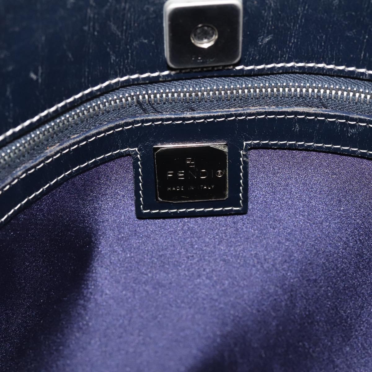 FENDI Zucchino Canvas Hand Bag Navy Silver Auth BA15304