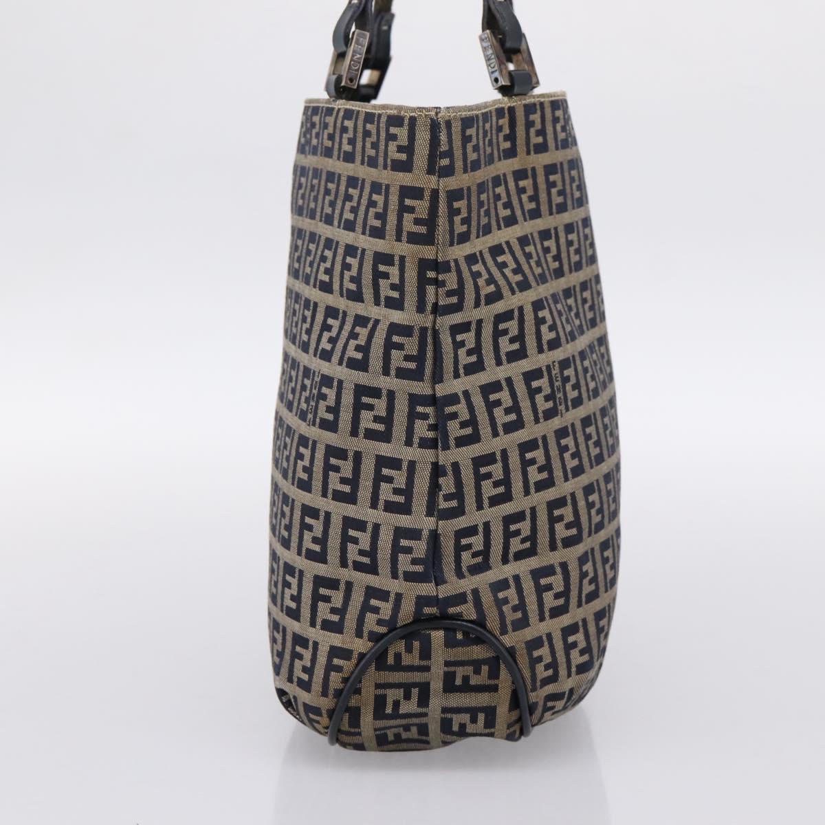 FENDI Zucchino Canvas Hand Bag Navy Silver Auth BA15304