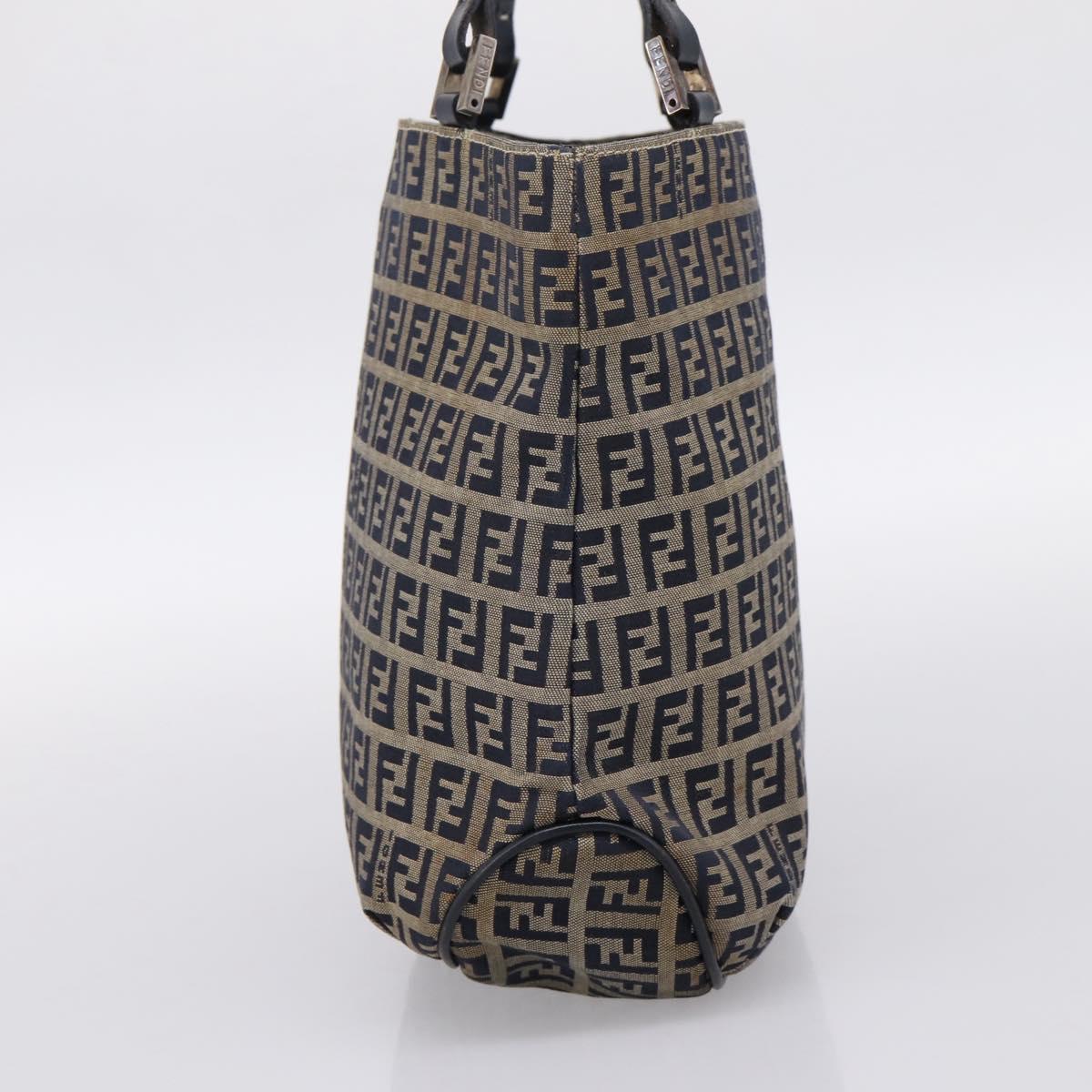 FENDI Zucchino Canvas Hand Bag Navy Silver Auth BA15304