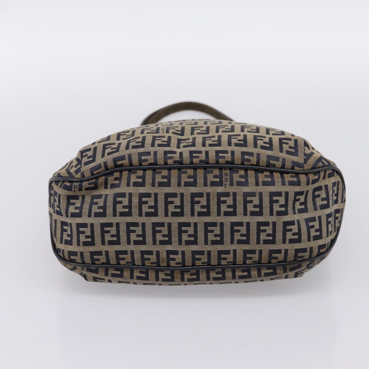 FENDI Zucchino Canvas Hand Bag Navy Silver Auth BA15304