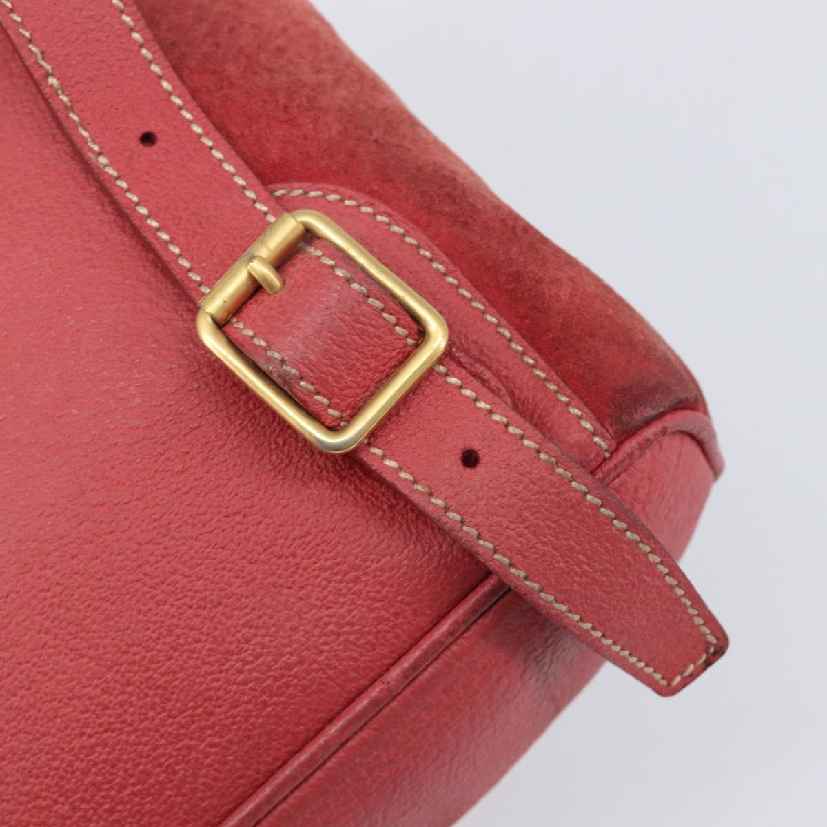 GUCCI Bamboo Backpack Suede Red Gold Tone 003 1705 0030 Auth BA15308