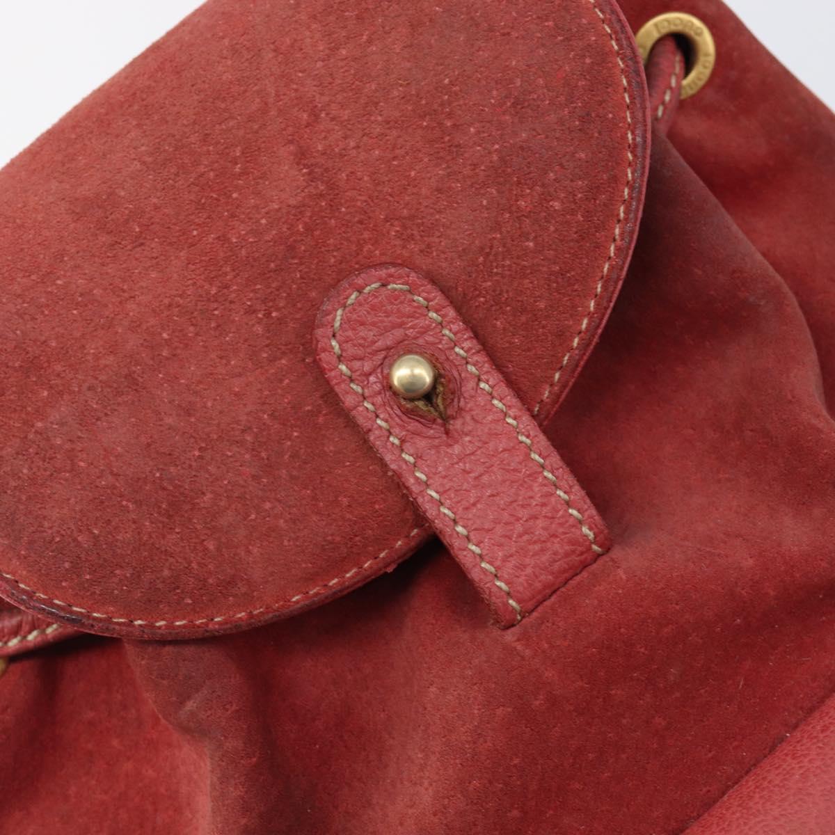 GUCCI Bamboo Backpack Suede Red Gold Tone 003 1705 0030 Auth BA15308