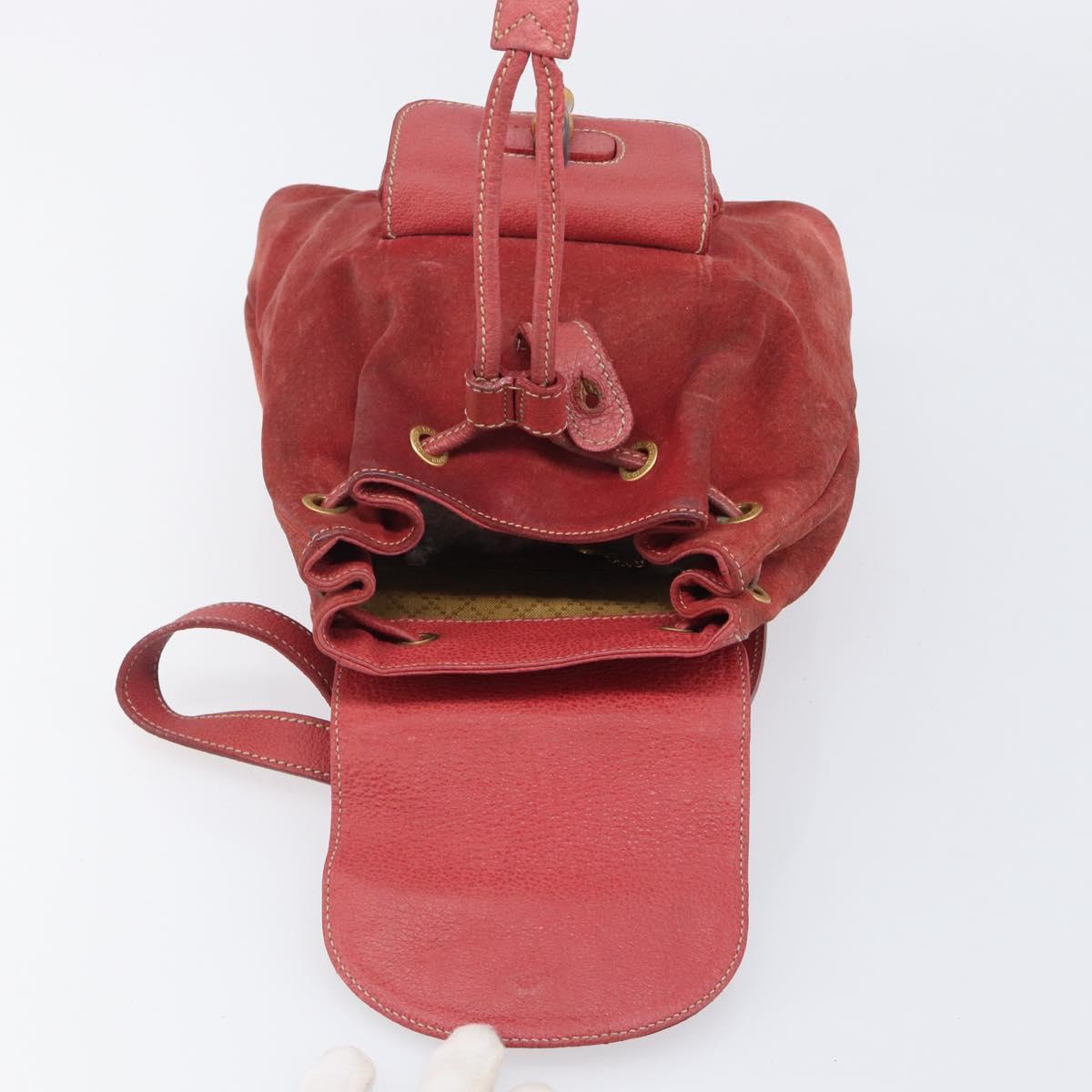GUCCI Bamboo Backpack Suede Red Gold Tone 003 1705 0030 Auth BA15308